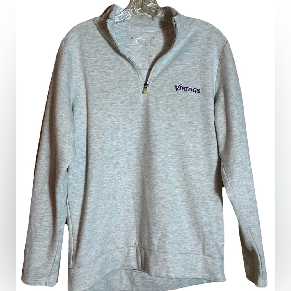 Minnesota Vikings NFL Logo Antigua  Gray 1/4 Zip Pullover, Size Medium, EUC